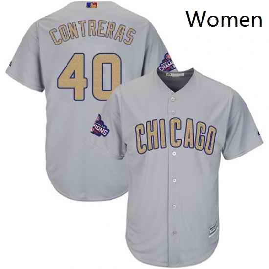 Womens Majestic Chicago Cubs 40 Willson Contreras Authentic Gray 2017 Gold Champion MLB Jersey